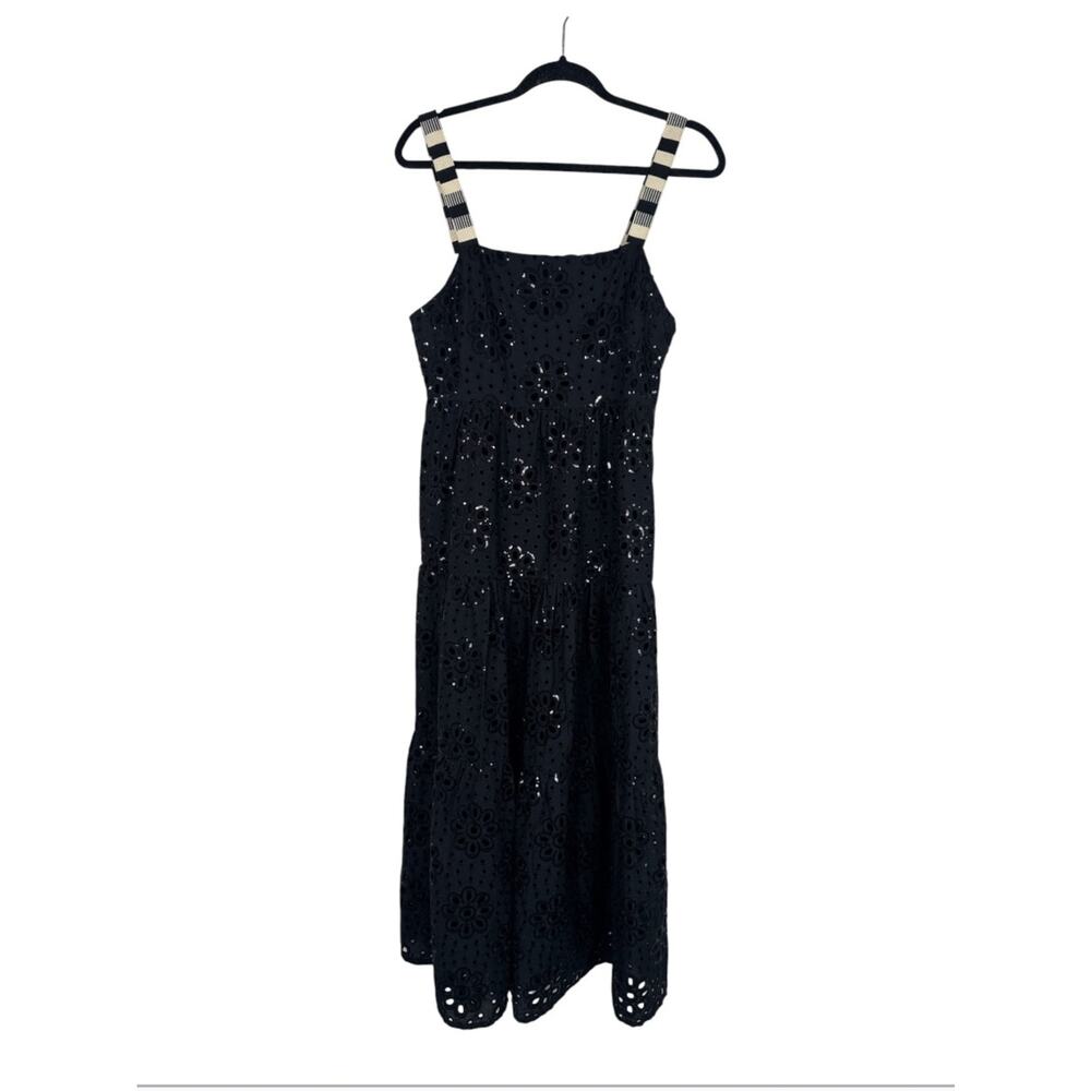 Desigual Black Eyelet Sequin Tiered Maxi Dress Womens M Leah Casual Boho Cotton - Picture 2 of 16